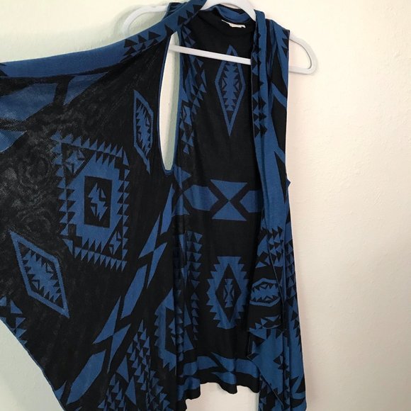 Orange FV Blue & Black Aztec sleeveless Cardigan - Picture 2 of 6